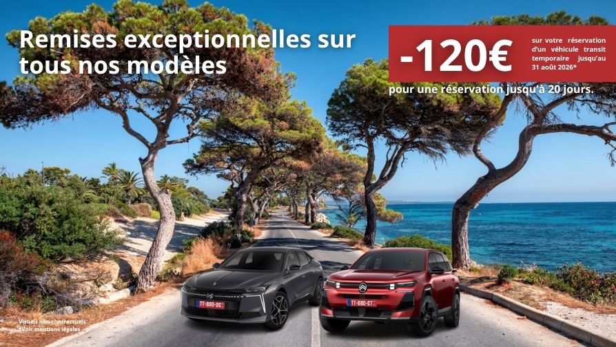 Remises exceptionnelles pour une réservation jusqu'à 20 jours.
